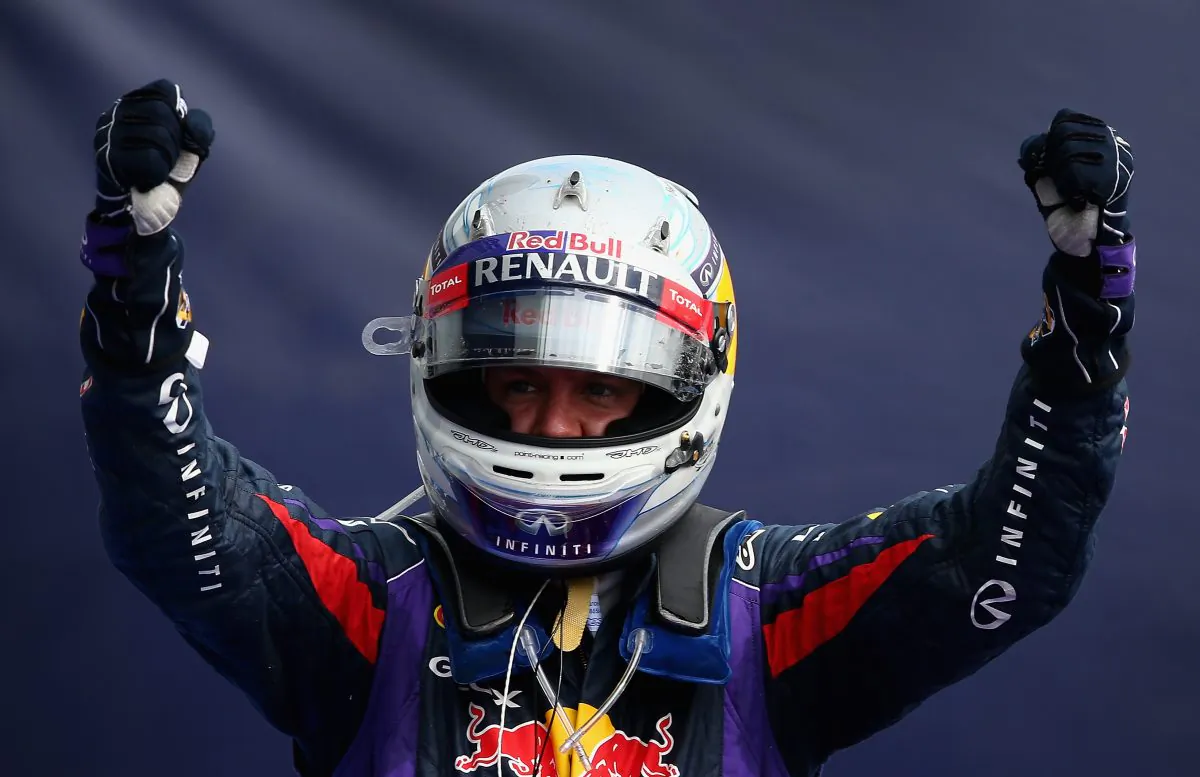 Sebastian Vettel of Infiniti Red Bull Racing celebrates in parc ferme after winning the Formula One Italian Grand Prix at Autodromo di Monza on September 8, 2013 in Monza, Italy. (Clive Mason/Getty Images)