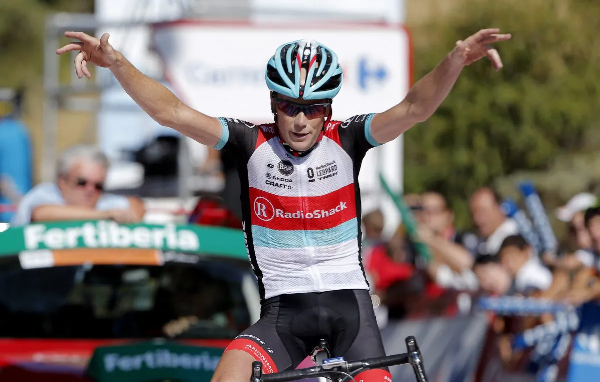 Chris Horner of RadioShack celebrates winning Stage Ten of the 68th Vuelta a España, a 186.8 km stage between Torre del Campo and Alto de Hazallanas. (Jose Jordan/AFP/Getty Images)