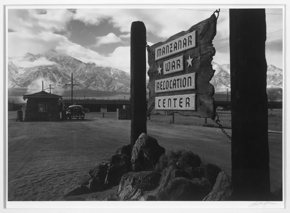 Ansel Adams, “Entrance to Manzanar,” Manzanar Relocation Center, 1943. (Courtesy of the Library of Congress, Prints and Photographs Division)