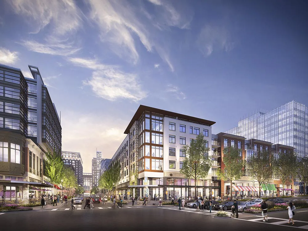 The Pike & Rose development near the White Flint Metro Station. Rendering view from Old Georgetown Road. (PikeandRose.com)