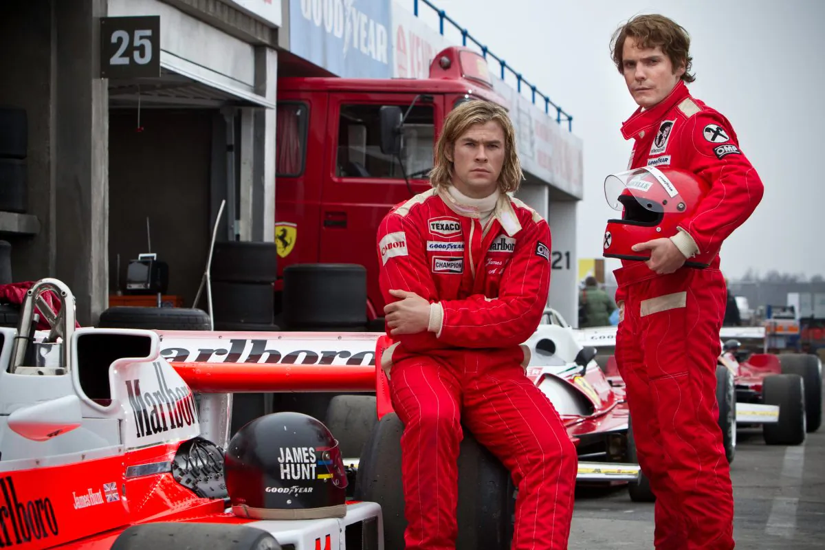 Ron Howard brings the dramatic rivalry of British racer James Hunt (played by Chris Hemsworth) and Austrian racer Niki Lauda (played by Daniel Brühl) to life in “Rush.” (Courtesy Universal Pictures)