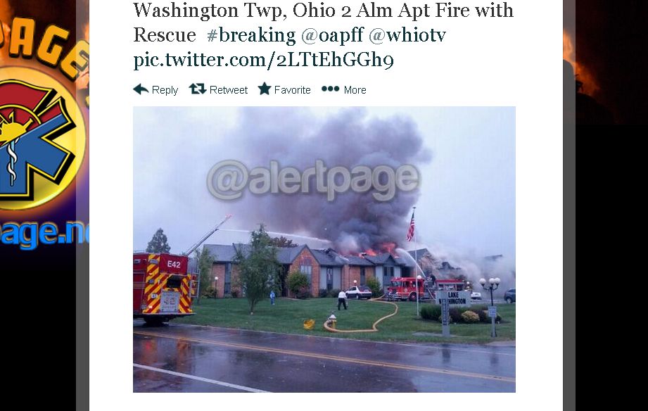 Washington Township, Ohio Apartment Building Catches Fire