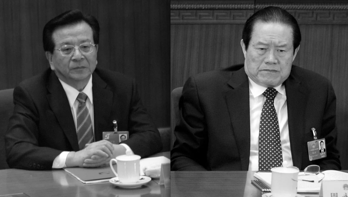 (L) Zeng Qinghong on March 9, 2006 in Beijing, China. (R) Zhou Yongkang, a member of the Standing Committee of the Political Bureau of CPC attends the opening session of the National People's Congress (NPC) at the Great Hall of the People in Beijing on March 5, 2012. (Liu Jin & Andrew Wong/AFP/Getty Images)