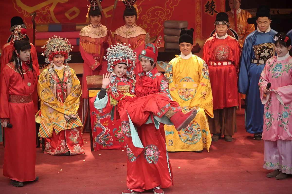 A traditional Chinese wedding is held at a temple fair to celebrate the Lunar New Year on Feb. 5, 2011 in Beijing. (Lintao Zhang/Getty Images)