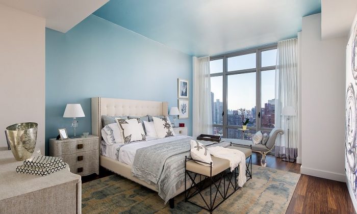 A bedroom in the 2,688-square-foot Penthouse B at Azure, redesigned by Bjorn Bjornsson. (Evan Joseph)