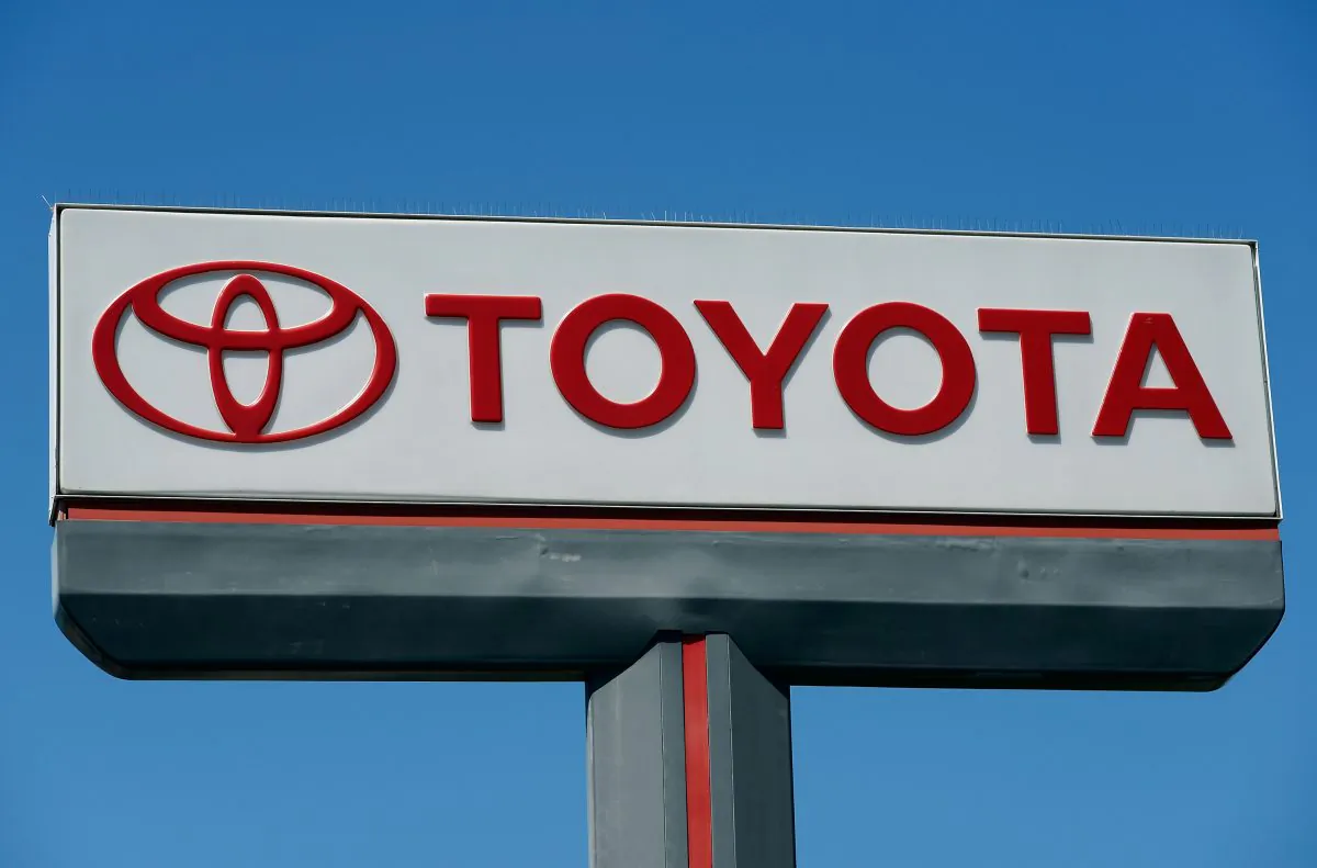 The Toyota Motor Corp. logo at a car dealership in Los Angeles, April 11. (Kevork Djansezian/Getty Images)