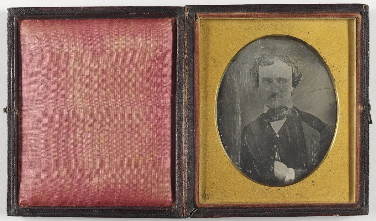 Daguerreotype portrait of Edgar Allan Poe, probably summer 1849. Unknown studio in Lowell, Ma.