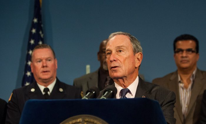 Mayor Michael Bloomberg announced Super Bowl charity initiatives for New York and New Jersey, at City Hall, Oct. 10, 2013. (Petr Svab/Epoch Times)