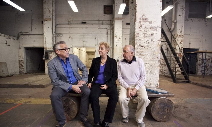 Westbeth residents (L-R) George Comiskie, Nancy Gabor, and Paul Binnerts in the building’s now empty basement in Manhattan, New York, Oct. 14, 2013. (Samira Bouaou/Epoch Times)
