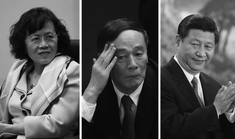 Hu Shuli (left), dubbed China's most dangerous woman, is founder of liberal magazine Caixin. She has ties with head of Central Discipline Inspection Commission Wang Qishan (center) and Party leader Xi Jinping (right). (ChinaFotoPress/Feng Li/Getty Images) 