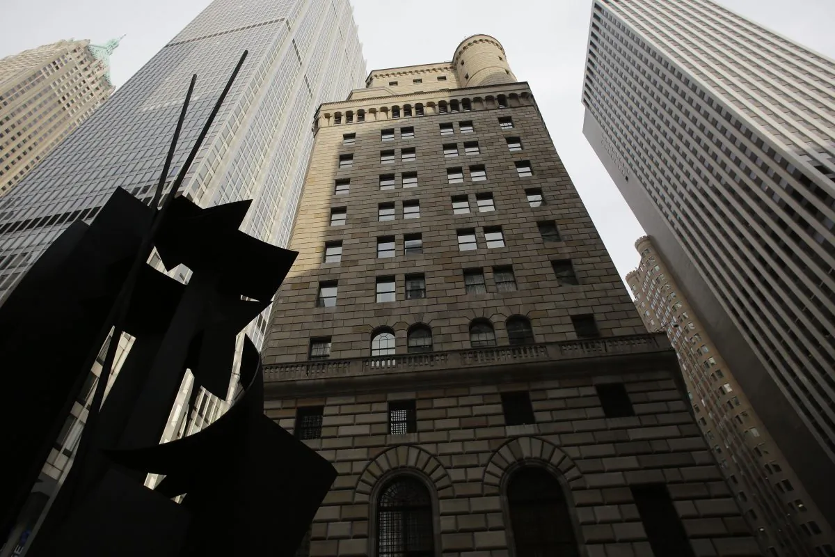 The Federal Reserve Bank of New York building (C) is seen on Aug. 19, 2013. (AP Photo/Mark Lennihan)
