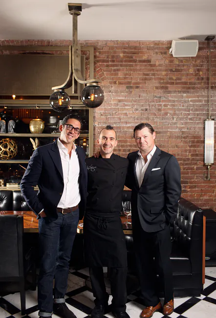 American Cut's partner/executive chef Marc Forgione (C), with LDV Hospitality principals John Meadows (L) and Curt Huegel (R). (Courtesy of American Cut)