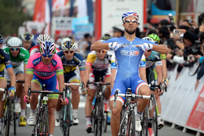 FDJ’s Nacer Bouhanni celebrates winning Stage Two of the Tour of Beijing. (tourofbeijing.net)