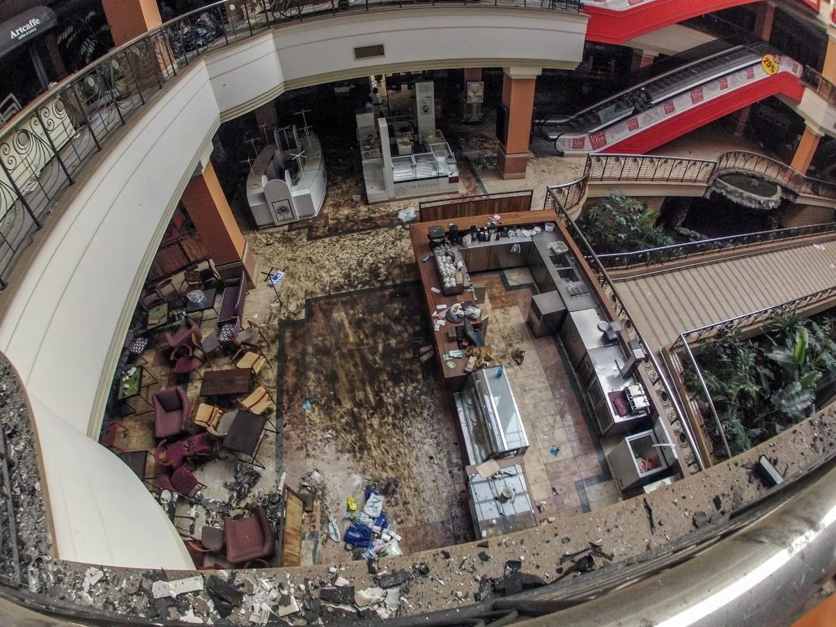 Inside the Westgate Mall in Nairobi, Kenya, after the deadly assault by Islamist gunmen that killed 72. The U.S. Embassy in Kampala, Uganda has received reports that a "Westgate-style attack" is going to happen in the Ugandan capital, prompting a review of security procedures. (James Quest/AFP/Getty Images)
