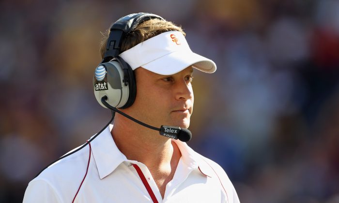Lane Kiffin went 28-15 at USC before being let go this past weekend. (Photo by Jamie Squire/Getty Images) 