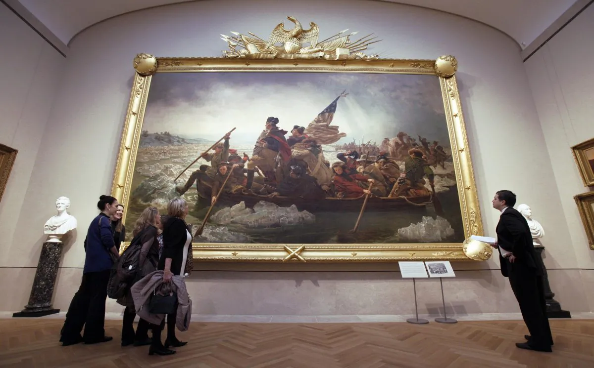 Visitors at the American Wing of the Metropolitan Museum of Art, New York, Jan., 2012. On display is the painting “Washington Crossing the Delaware” by Emanual Luetze, which commemorates General George Washington's crossing of the Delaware River with the Continental Army on the night of Dec. 25–26, 1776. (Richard Drew)