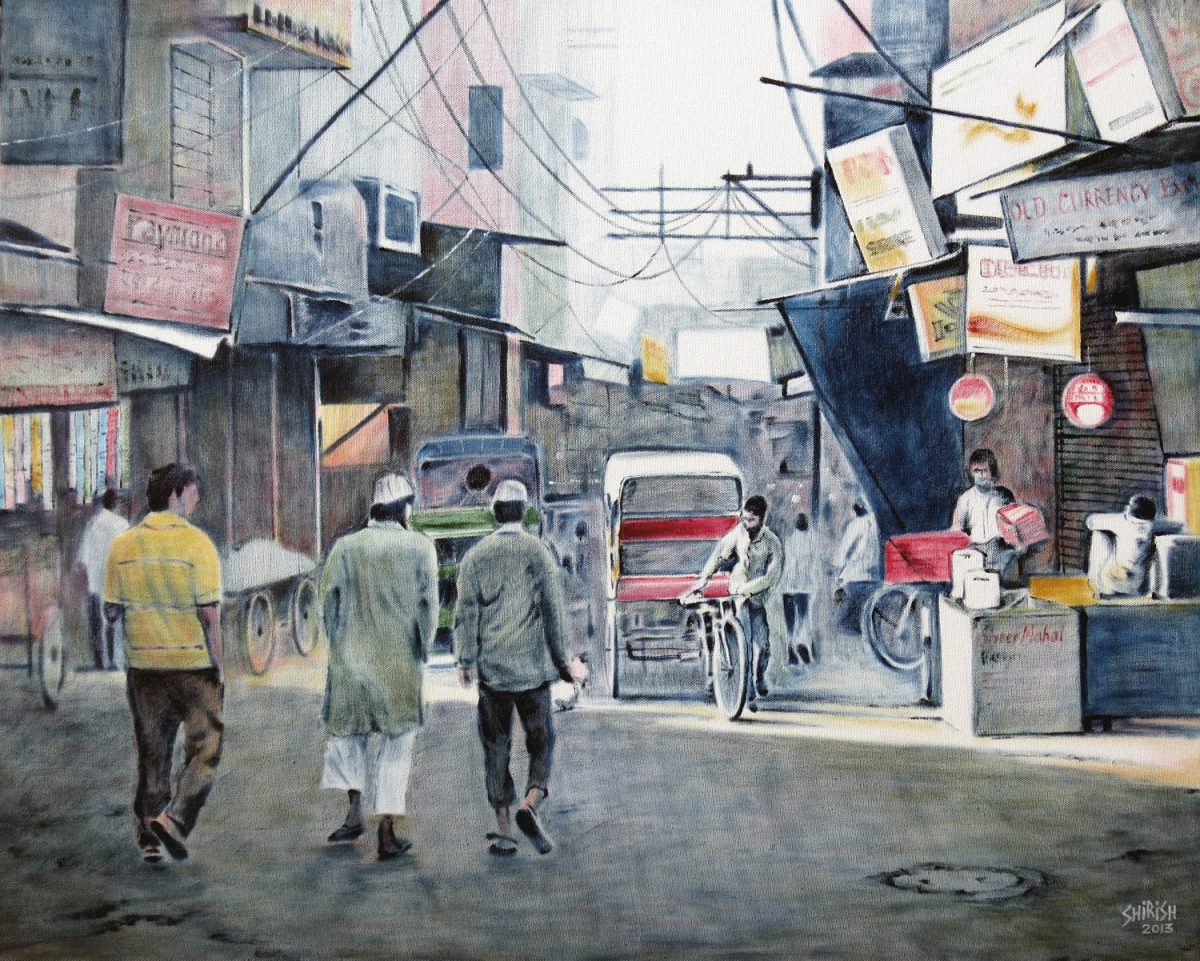 A painting from the series  'A Walk through the Old Delhi Streets' currently exhibited in a gallery in Bangalore city. (Courtesy Artist - Sirish Deshpande) 