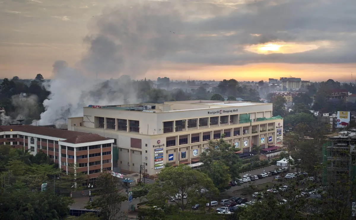 A smoldering Westgate Mall in Nairobi, Kenya, Sept. 26, 2013 (AP Photo/Ben Curtis)