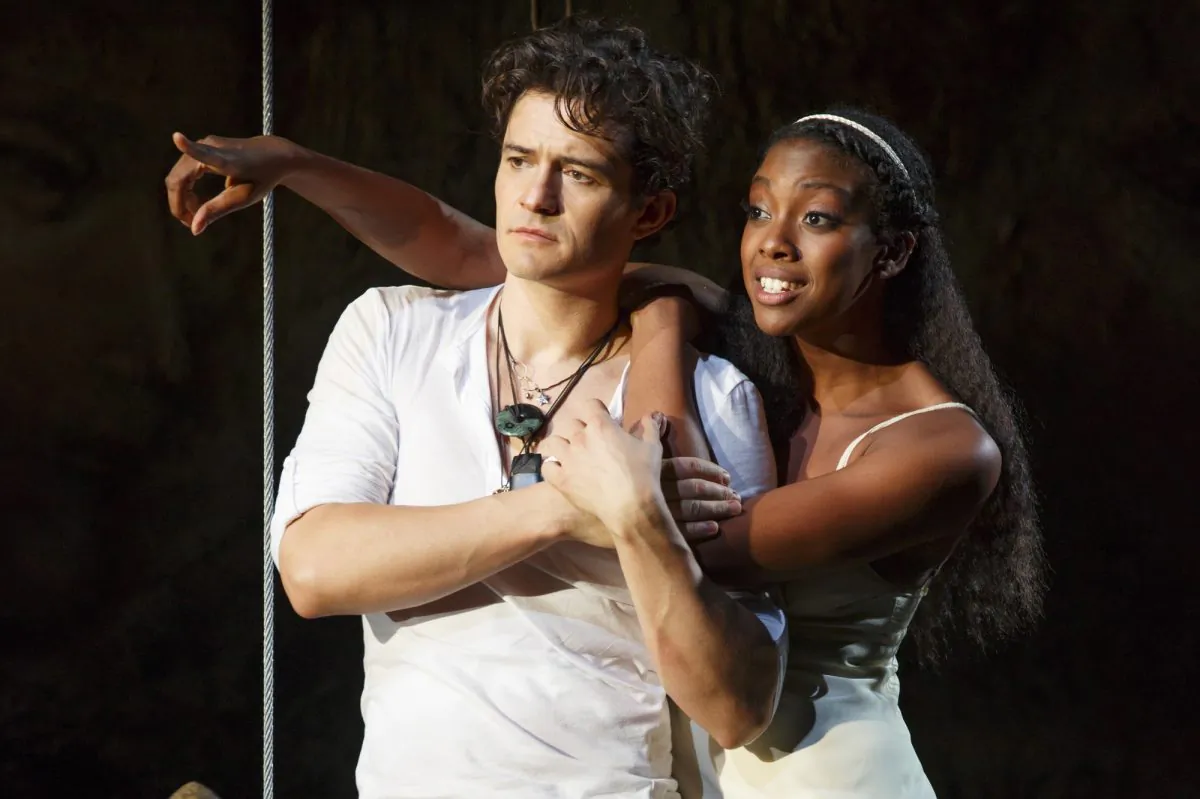 Romeo (Orlando Bloom) and Juliet (Condola Rashad), Shakespeare’s iconic lovers. (Carol Rosegg)
