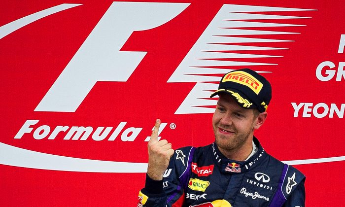 Number One again—and again and again and again: Red Bull driver Sebastian Vettel of Germany celebrates after winning the Formula One Korean Grand Prix in Yeongam on October 6, 2013. (Nicolas Asfouri/AFP/Getty Images)