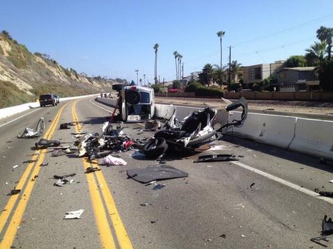 A car crash at Dana Point, California has left two dead and two others injured on Oct. 13, 2013. (OCFA PIO)
