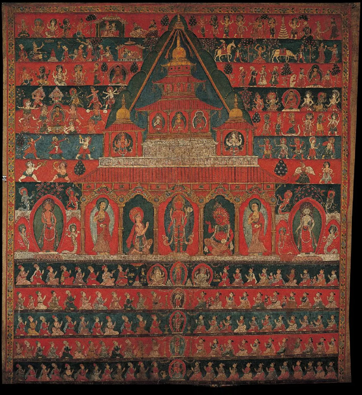 Avalokiteshvara - Rakta Lokeshvara (Red Lord of the World, Nepal, 1800 - 1899; Ground Mineral Pigment on Cotton (Collection of Rubin Museum of Art)