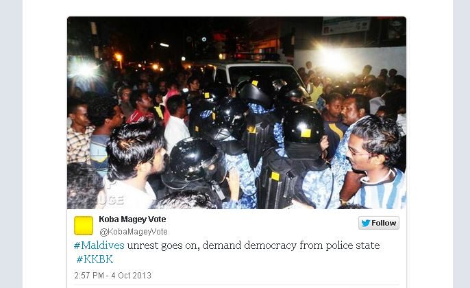 Arrests are happening the Maldives during protests over the presidential election run-off. (Screenshot/Storify)