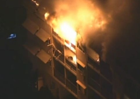 A blaze at 926 Woodside Road, Redwood City, Calif., on Thursday, Oct. 17, 2013. (Screenshot/NBC)