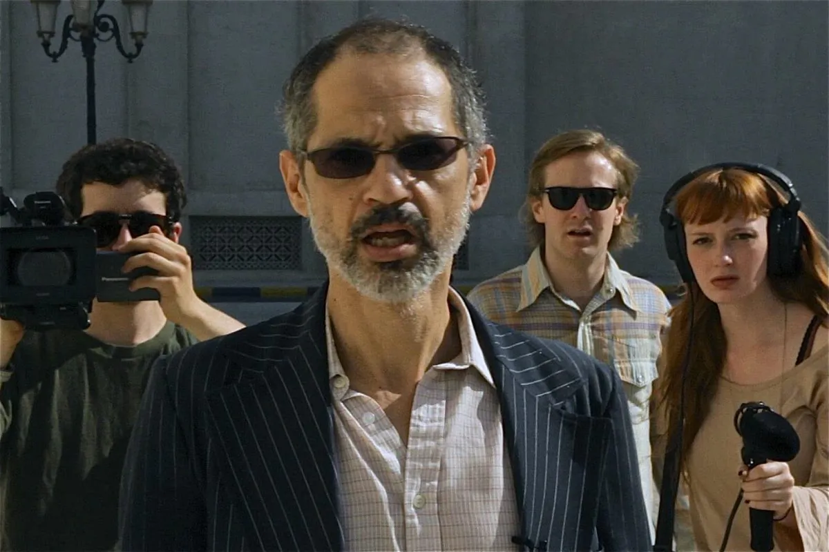 Filmmaker Caveh Zahedi and his crew document their subversive film after turning a commission by the Sharjah Biennial of the United Arab Emirates inside out in The Sheik and I. (Courtesy Factory 25)