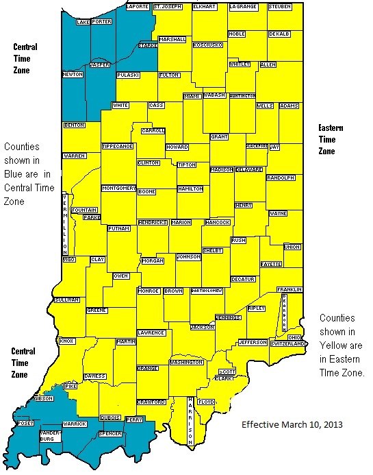 Daylight Savings Indiana Time Zone Map