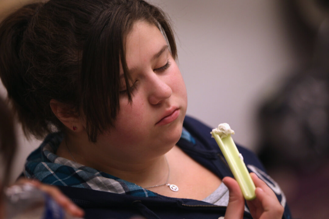 Overweight child on a healthy eating programme in Colorado, US. New UK research has found young children’s unhealthy eating habits continue into adolescence leading to obesity in later life (John Moore/Getty Image)