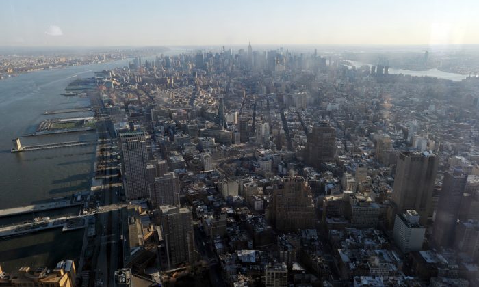 The view of Manhattan from the public observation deck on the 100th floor of One World Trade Center April 2. (STAN HONDA/AFP/Getty Images)