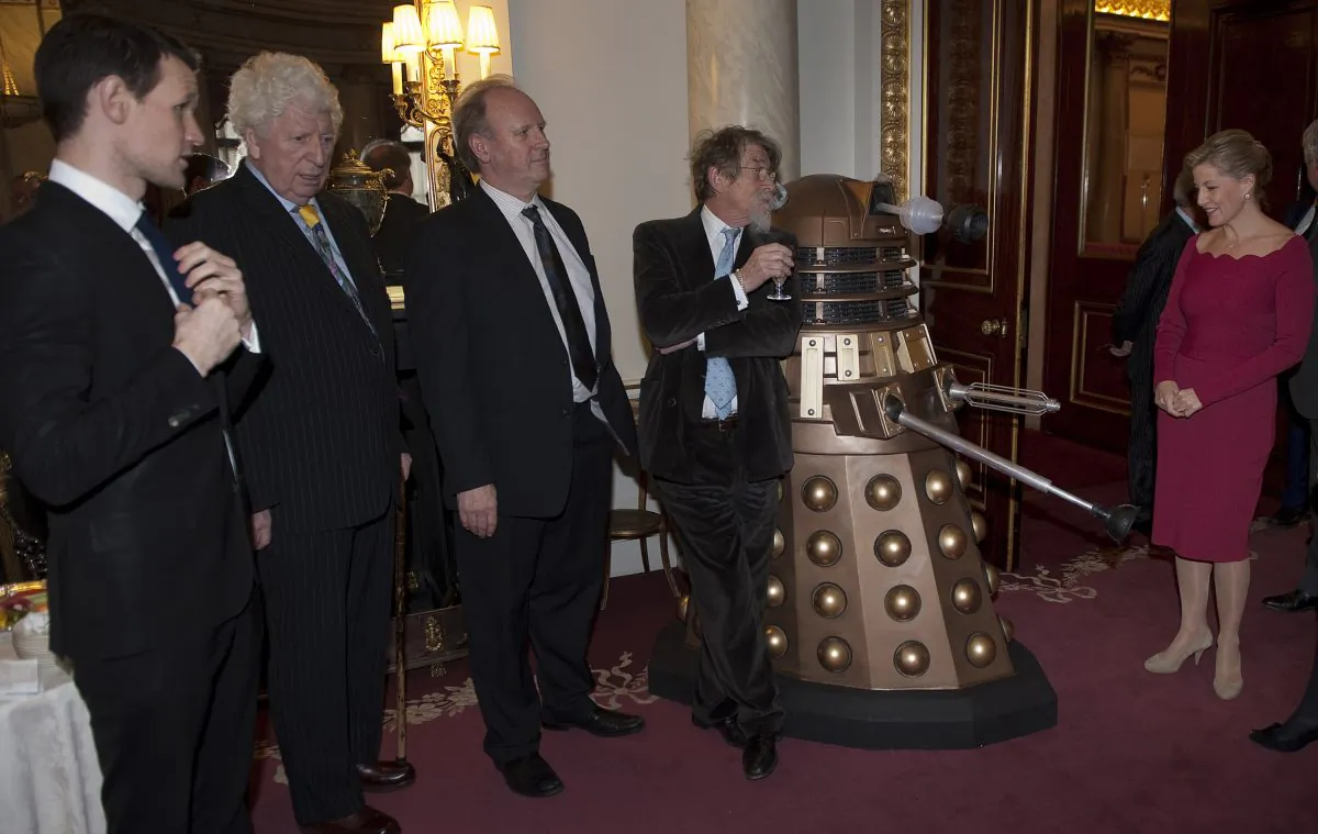 Sophie, Countess of Wessex (R) meets past and present Doctor Who actors (L-R) Matt Smith, Tom Baker, Peter Davison and John Hurt during a reception to mark the 50th anniversary of the hit TV series at Buckingham Palace, Nov. 18. (Eddie Mulholland - WPA Pool/Getty Images)