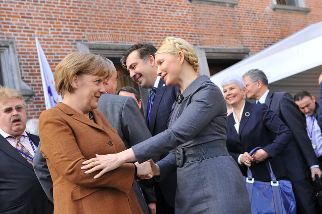 Germany's Angela Merkel and former Prime Minister Yulia Tymoshenko in June 2011 (European People's Party)