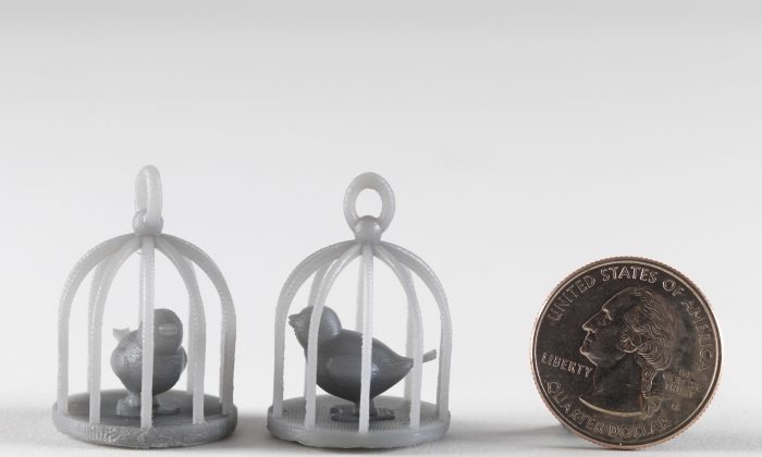 3D printing is reaching new levels of resolution, and also affordability for hobbyists. These birdcage earrings are an example of 3D printing by Fomlabs' Form 1 printer. (Courtesy of Formlabs)