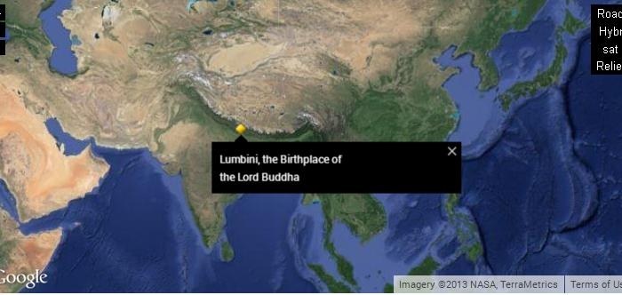 Lumbini, Nepal, the birthplace of the Buddha. (Google/NASA)