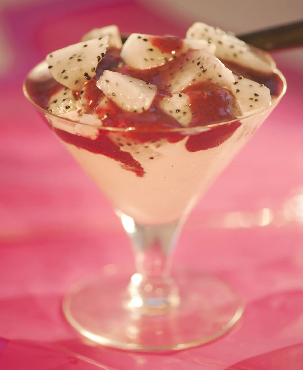 Vanilla Ice Cream and Dragon Fruit Sauce. (Cat Rooney/Epoch Times)
