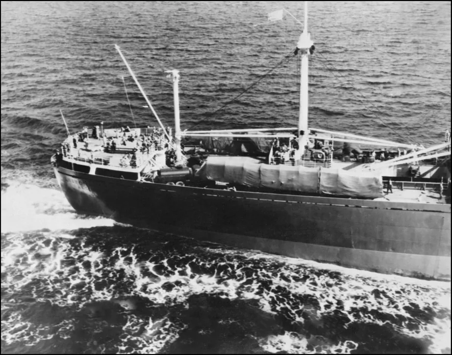 Soviet freighter Anosov carrying missiles in accordance with the U.S.–Soviet agreement on the withdrawal of the Russian missiles from Cuba, on Nov. 9, 1962. (AFP/Getty Images)