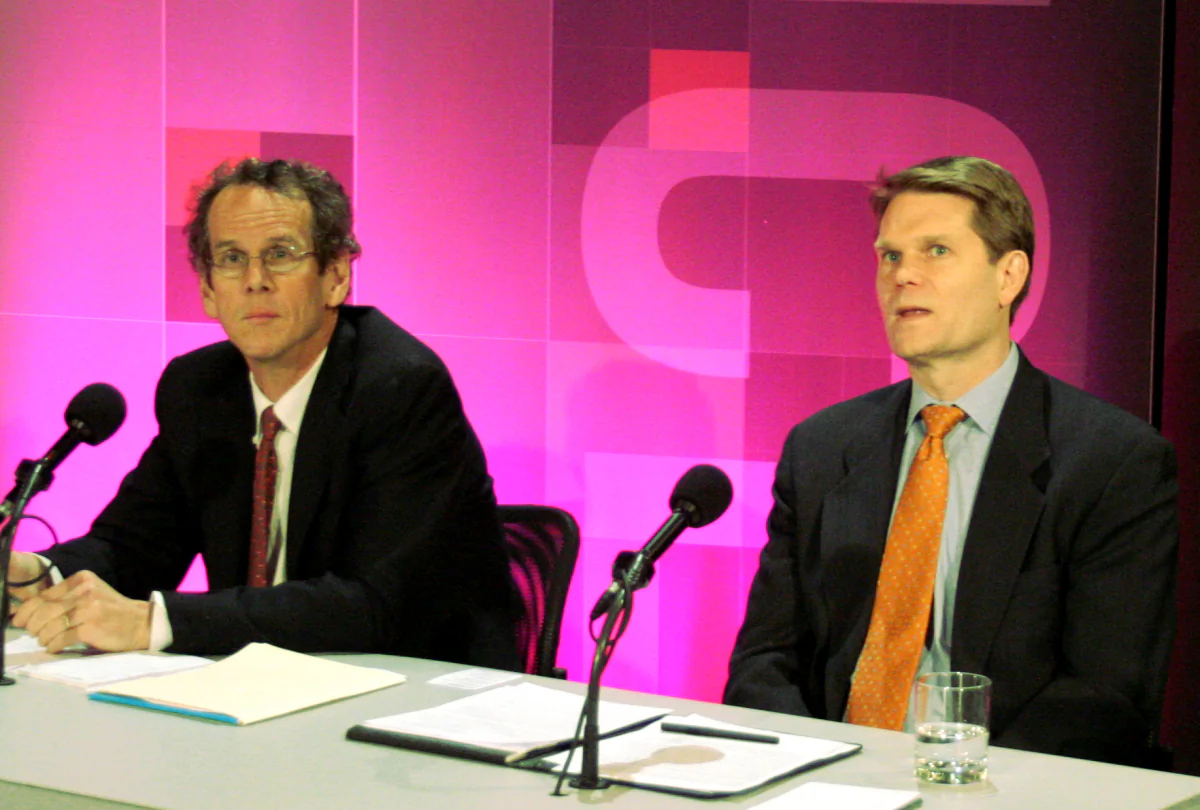 Caption
McCain Institute 11_20_13.032M.png
David Cole (L) and Michael German speak about government surveillance at the McCain Institute in Washington, D.C., Nov. 20. (Gary Feuerberg/Epoch Times)