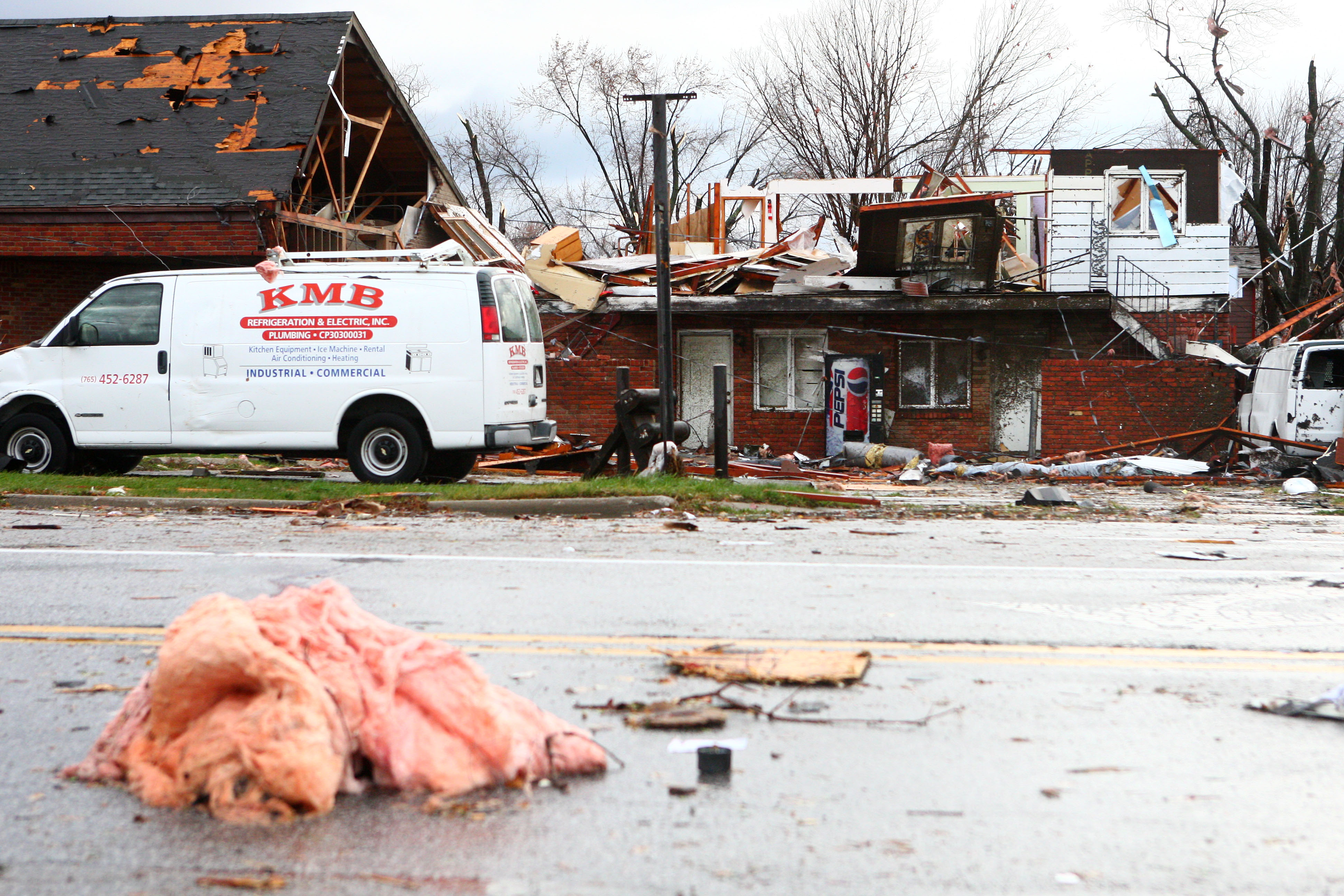 A tornado likely caused major damage in Kokomo, Indiana, located north of I...