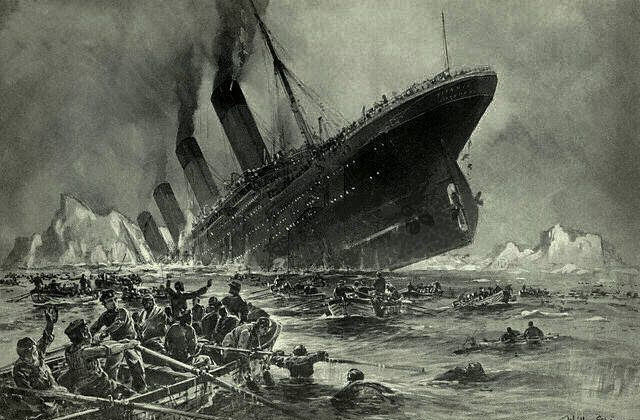 An engraving of the Titanic by Willy Stöwer titled "Der Untergang der Titanic." (Wikimedia Commons)