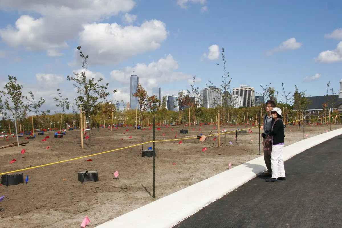 Visitors look over an area of Governors Island open for public preview on the last day of the park's 2013 season, Manhattan, New York, Sept. 29, 2013. (Ivan Pentchoukov/Epoch Times)