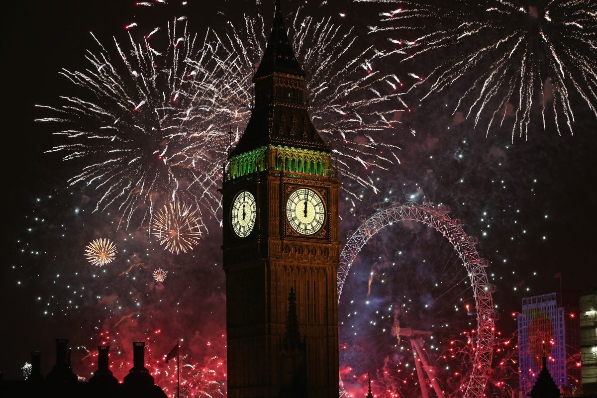  Fireworks light up the London skyline and Big Ben just after midnight on January 1, 2014 in London, England. Thousands of people lined the banks of the River Thames in central London to see in the New Year with a spectacular fireworks display. (Dan Kitwood/Getty Images) 