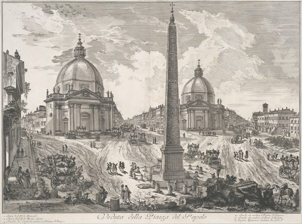 The Piazza del Popolo, ca. 1750, etching, by Giovanni Battista Piranesi. (The Metropolitan Museum of Art)