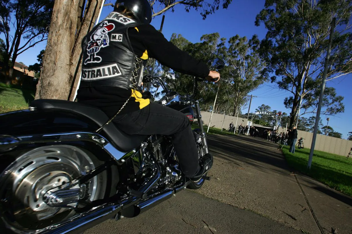 Rival bike club members from the Pink's Bikie gang arrive for a meeting of the NSW Bikers Council at the Rebel's Clubhouse on April 26, 2009 in Sydney, Australia. The United Motorcycle Council of Queensland has announced it will challenge Queensland's controversial anti-bikie laws in the High Court in coming weeks. (Sergio Dionisio/Getty Images)