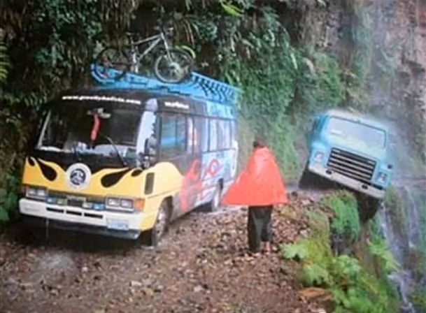 The most dangerous road in the world, from La Paz to Coroico, Bolivia (*Image via YouTube)