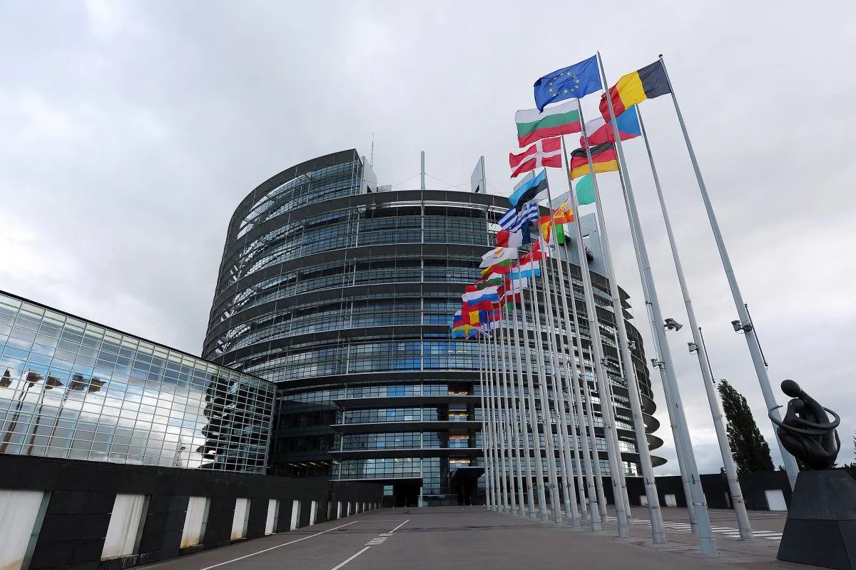 European Union member countries' national flags wave in front of the European Parliament on Oct. 12, 2012 in Strasbourg, eastern France.(Frederick Florin/AFP/Getty Images)