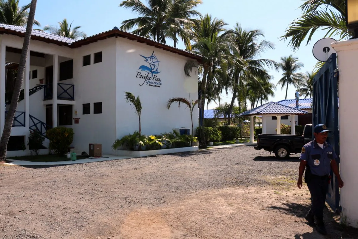 Entrance to Pacific Fins Resort and Marina. An oasis on Guatemala's Pacific coast known as the Sailfish Capital of the World. (Myriam Moran copyright 2013)