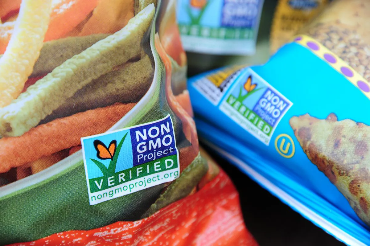 Non-GMO labels on bags of snack foods in Los Angeles (file photo). A vote to make GMO labeling mandatory in Washington state failed in 2013, but the issue may appear on ballots in a few states in 2014. (Robyn Beck/AFP/Getty Images)
