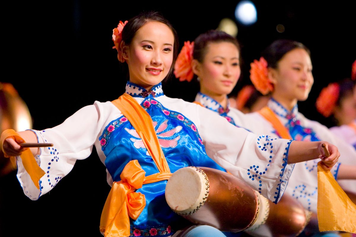 Dancers play the waist drum in a Shen Yun performance. Shen Yun Performing Arts was established with a mission to revive the true traditional culture of China that has a history of 5,000 years. Much of this culture has been destroyed over the past 60-plus years under communist rule, especially during campaigns such as the Cultural Revolution. (Photo courtesy of Shen Yun Performing Arts)